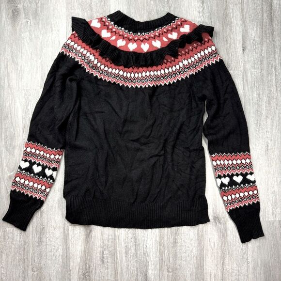 Charter Club Sweaters - Charter Club Women's Size L Black Fair Isle Print Ruffle Warm Winter Sweater New